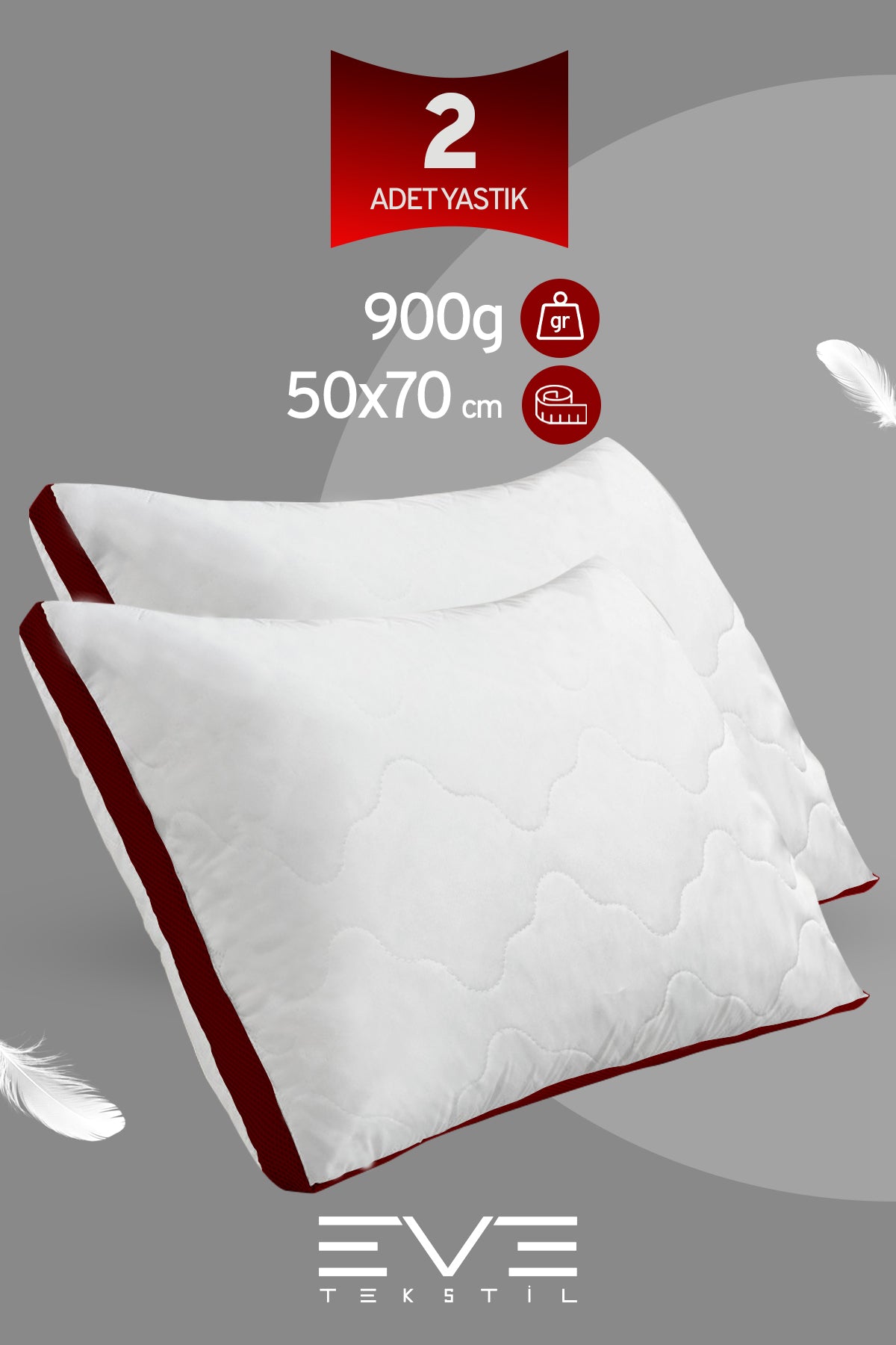2 Adet Klimax Bordo Serisi Kılıflı Fermuarlı Klimali Antialerjik Silikon Nano Elyaf Yastık 50x70cm