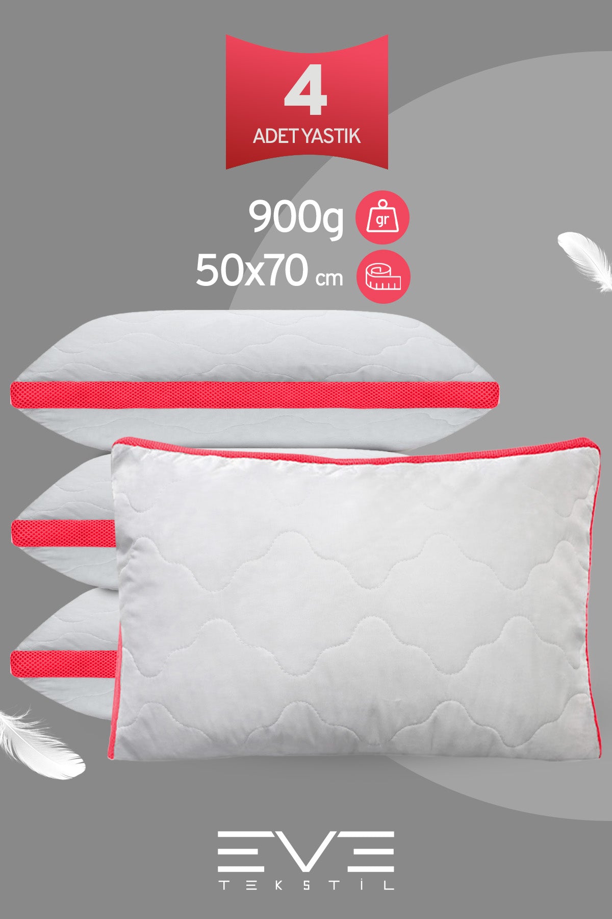4 Adet Klimax Pembe Serisi Kılıflı Fermuarlı Klimali Antialerjik Silikon Nano Elyaf Yastık 50x70cm