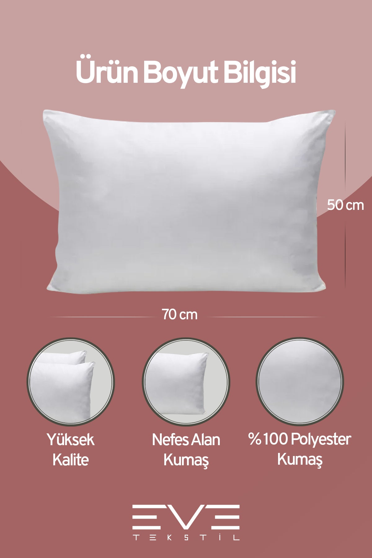 1 Adet Silikon Elyaf Nonwoven Yıkanabilir Antialerjik Vakumlu Yastık Seti 50x70cm 600 gr