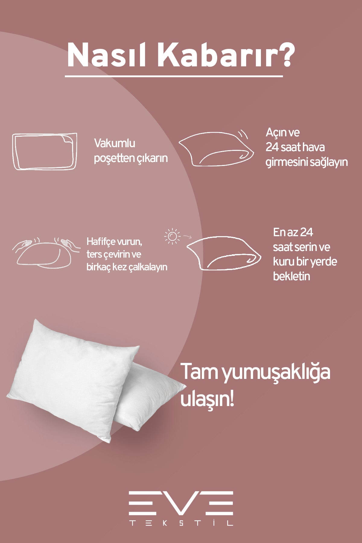 1 Adet Silikon Elyaf Nonwoven Yıkanabilir Antialerjik Vakumlu Yastık Seti 50x70cm 600 gr