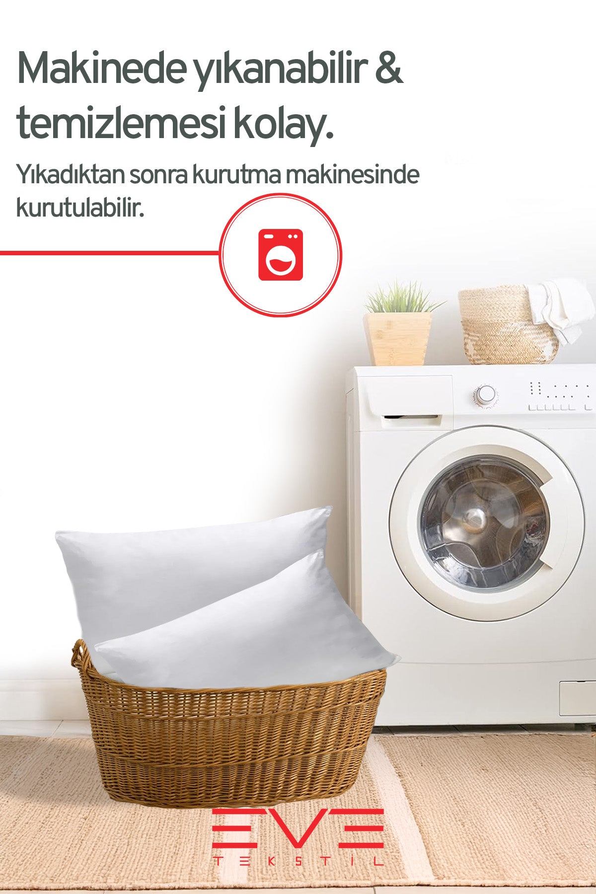 1 Adet Silikon Elyaf Nonwoven Yıkanabilir Antialerjik Vakumlu Yastık Seti 50x70cm 600 gr