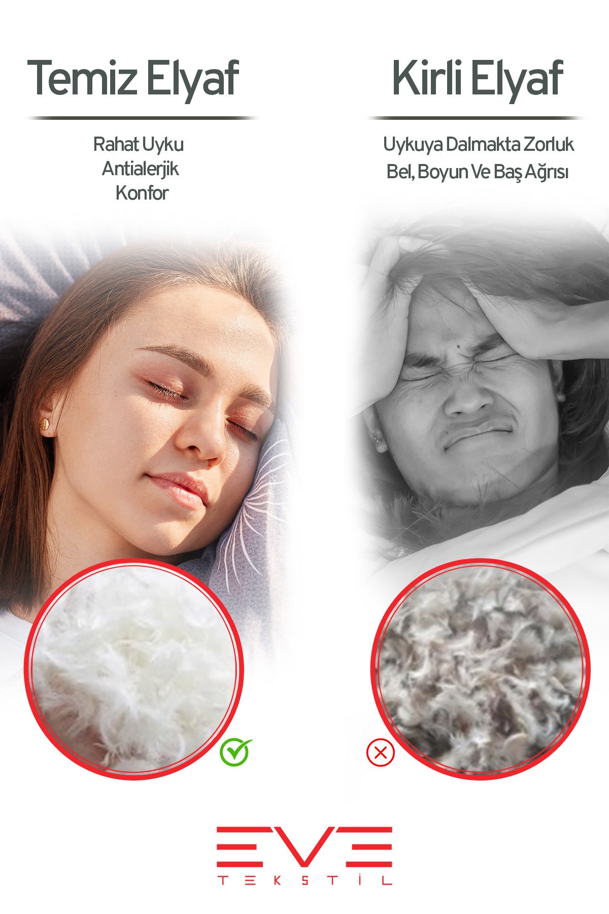 1 Adet Silikon Elyaf Nonwoven Yıkanabilir Antialerjik Vakumlu Yastık Seti 50x70cm 600 gr