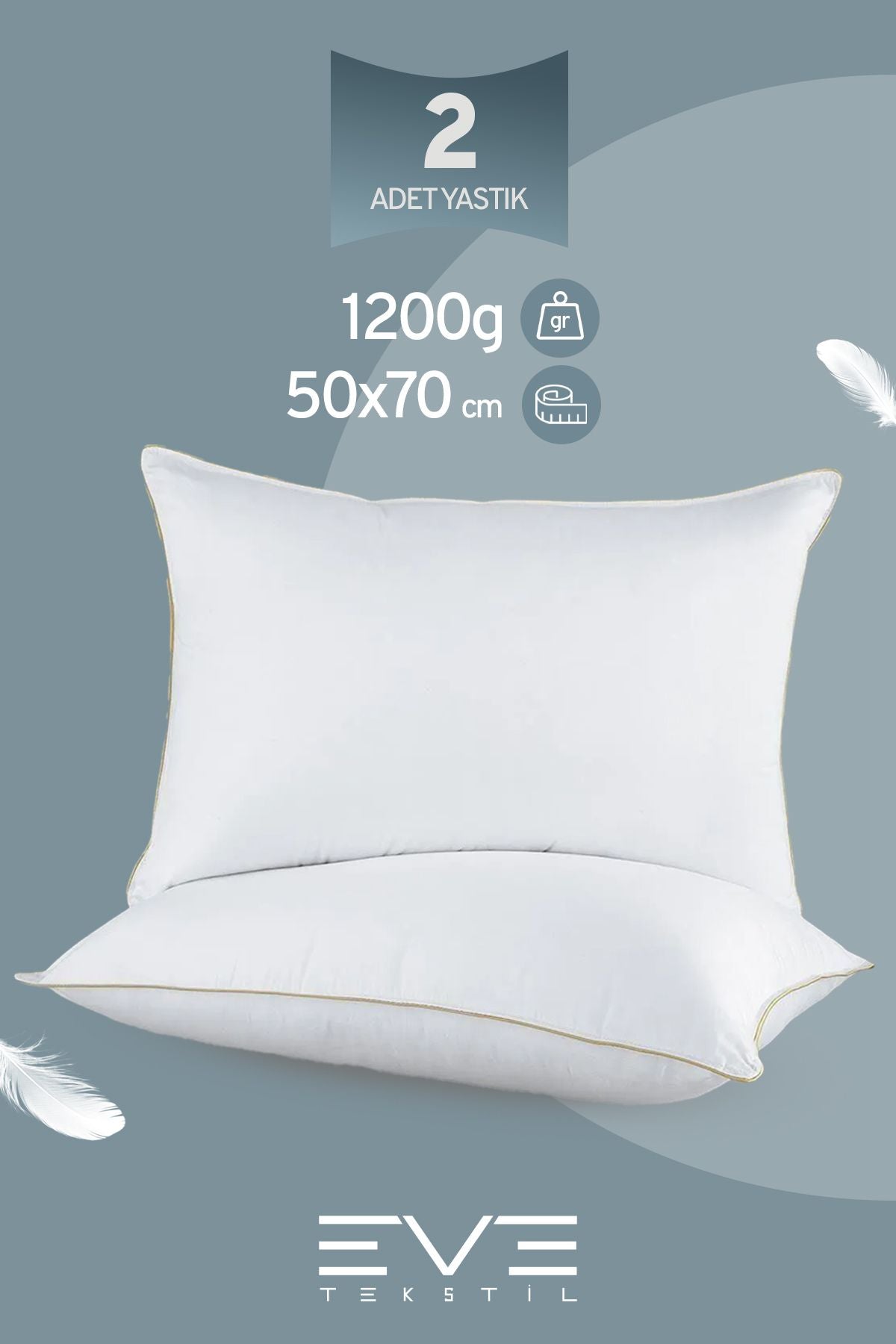 2 Adet Yellow Dream Serisi Fermuarlı Antialerjik Silikon Elyaf Dolgulu Yastık 50x70cm 1200gr