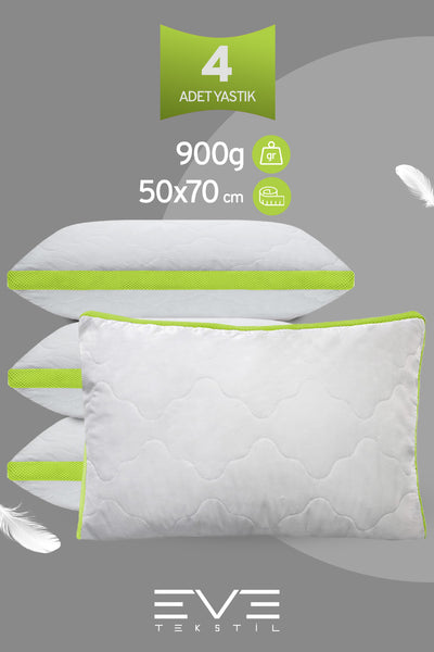 4 Adet Yeşil Serisi Kılıflı Fermuarlı Klimali Antialerjik Silikon Nano Elyaf Yastık 50x70cm