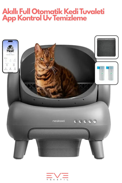 Elektronik Telefon Kontrollü Üstü Açık Kendi Kendini Temizleyen Akıllı Kedi Tuvaleti Kum Kabı
