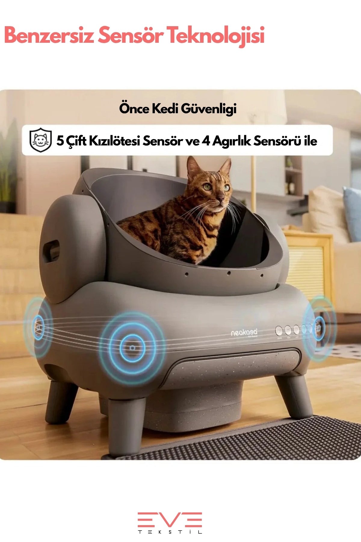 Elektronik Telefon Kontrollü Üstü Açık Kendi Kendini Temizleyen Akıllı Kedi Tuvaleti Kum Kabı