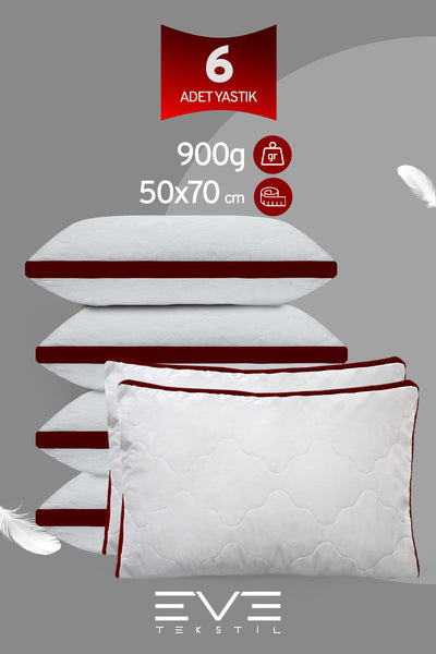 6 Adet Klimax Bordo Serisi Kılıflı Fermuarlı Klimali Antialerjik Silikon Nano Elyaf Yastık 50x70cm