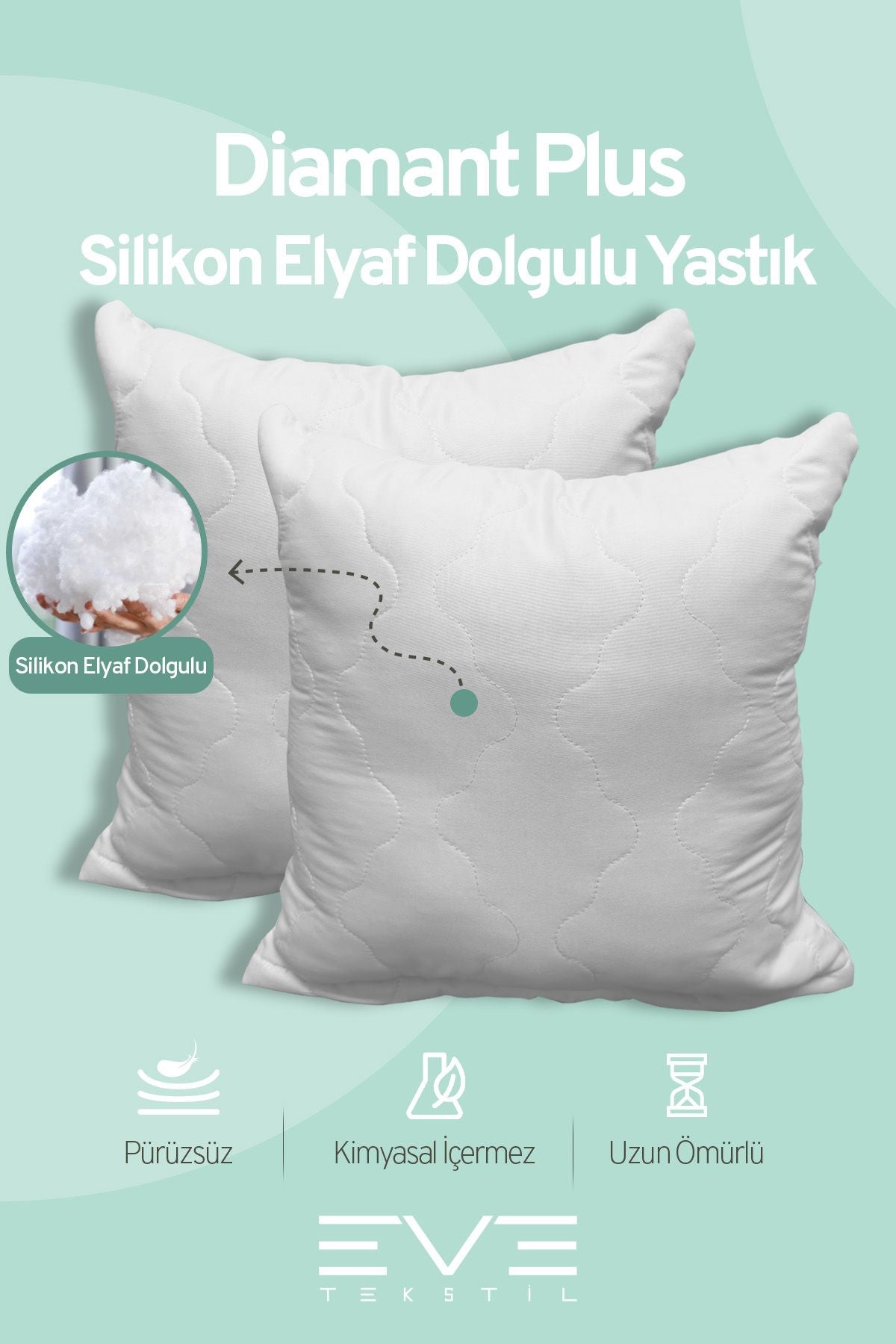 4 Adet Diamant Plus Kare Kırlent Yıkanabilir Antialerjik Silikon Elyaf Yastık 40x40cm 400 gr