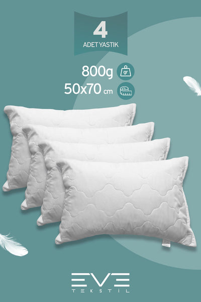 4 Adet Diamant Plus Kılıflı Fermuarlı Yıkanabilir Antialerjik Silikon Elyaf Yastık 50x70cm 800 gr