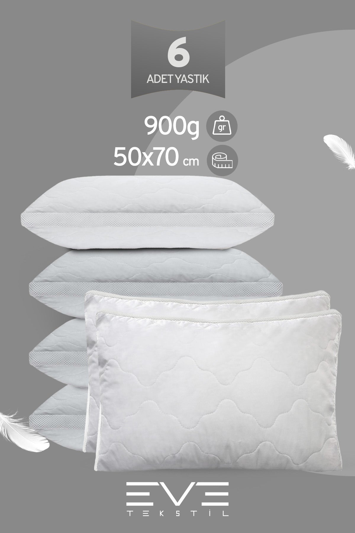 6 Adet Klimax Beyaz Serisi Kılıflı Fermuarlı Klimali Antialerjik Silikon Nano Elyaf Yastık 50x70cm