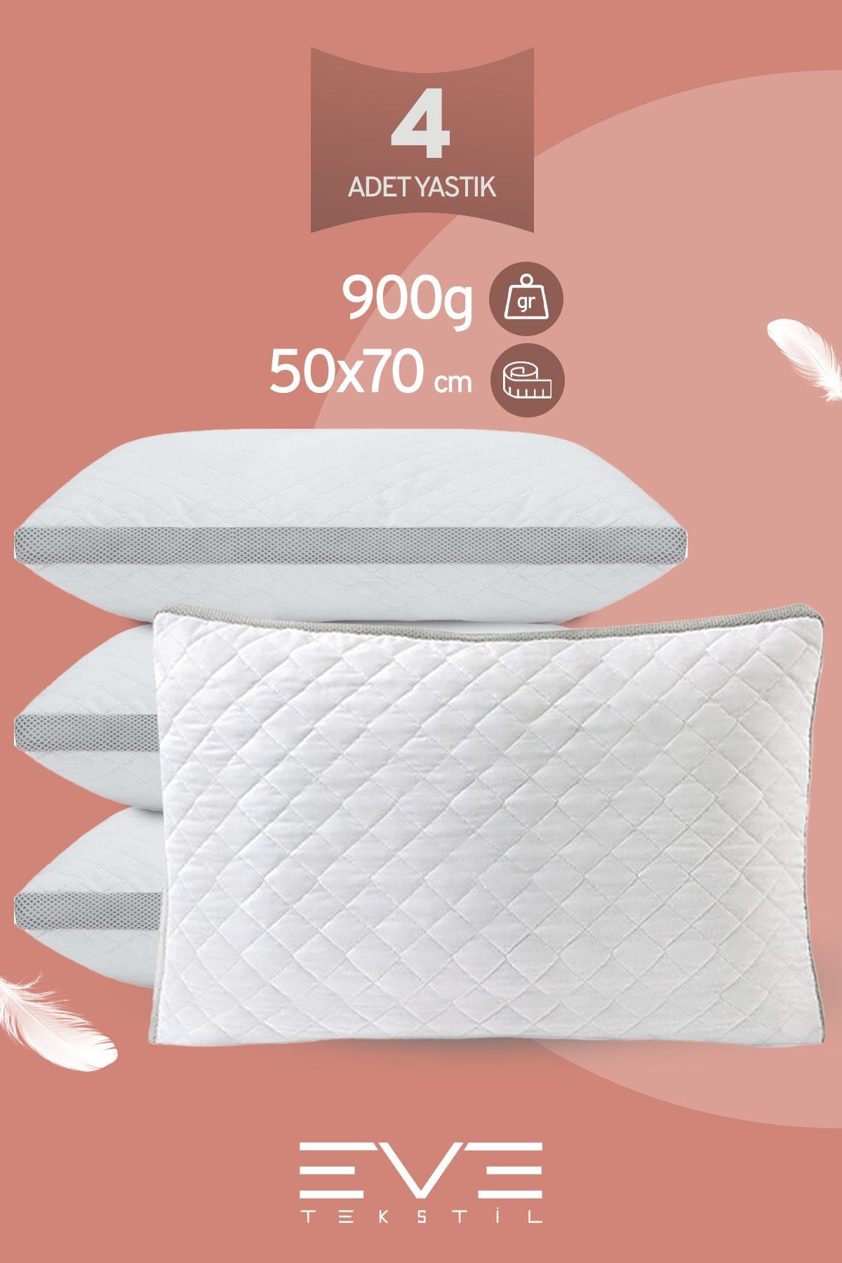 4 Adet Klimax Serisi Kılıflı Fermuarlı Klimali Antialerjik Silikon Elyaf Yastık 50x70cm 900 gr