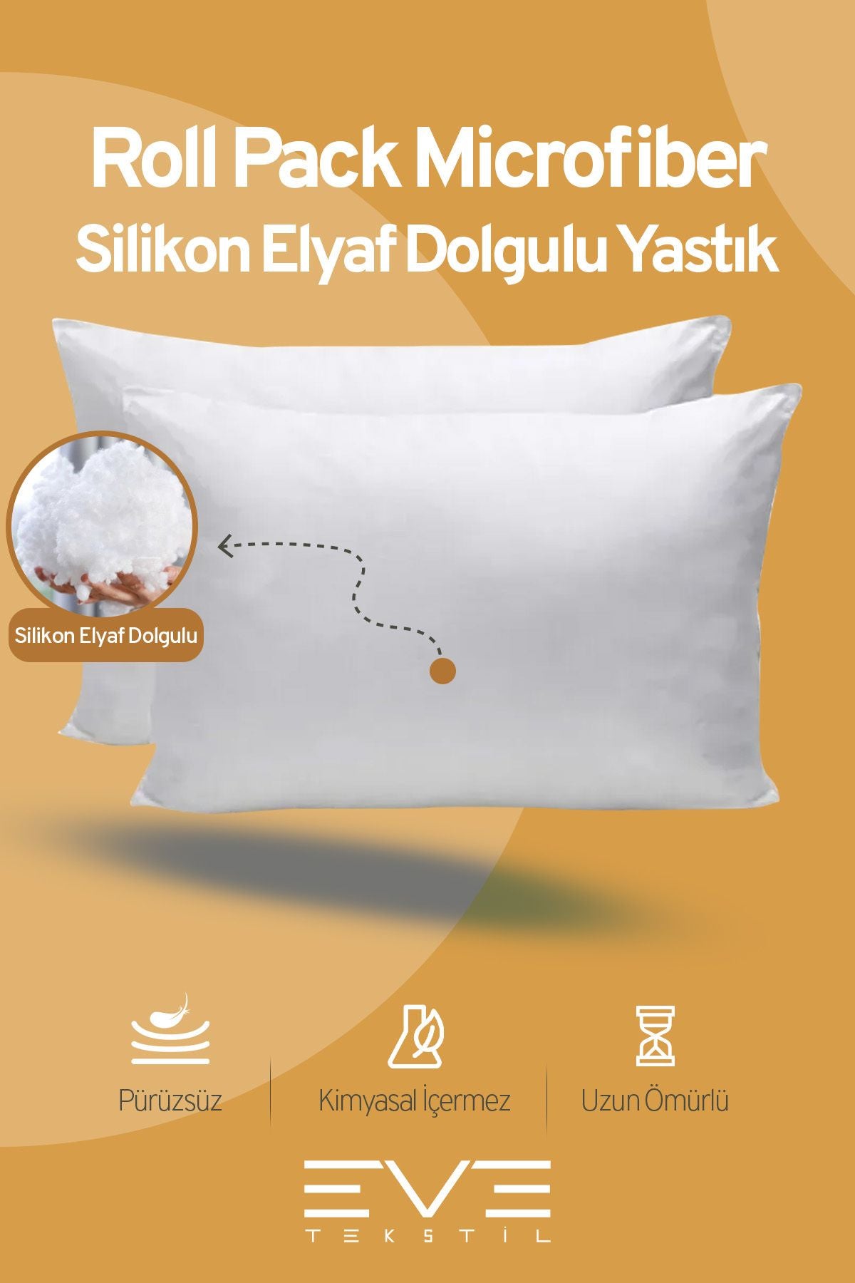 Silikon Elyaf Dolgulu Vakumlu AntiAlerjik Yüksek Dolgulu Yastık 50x70cm 1000 gr