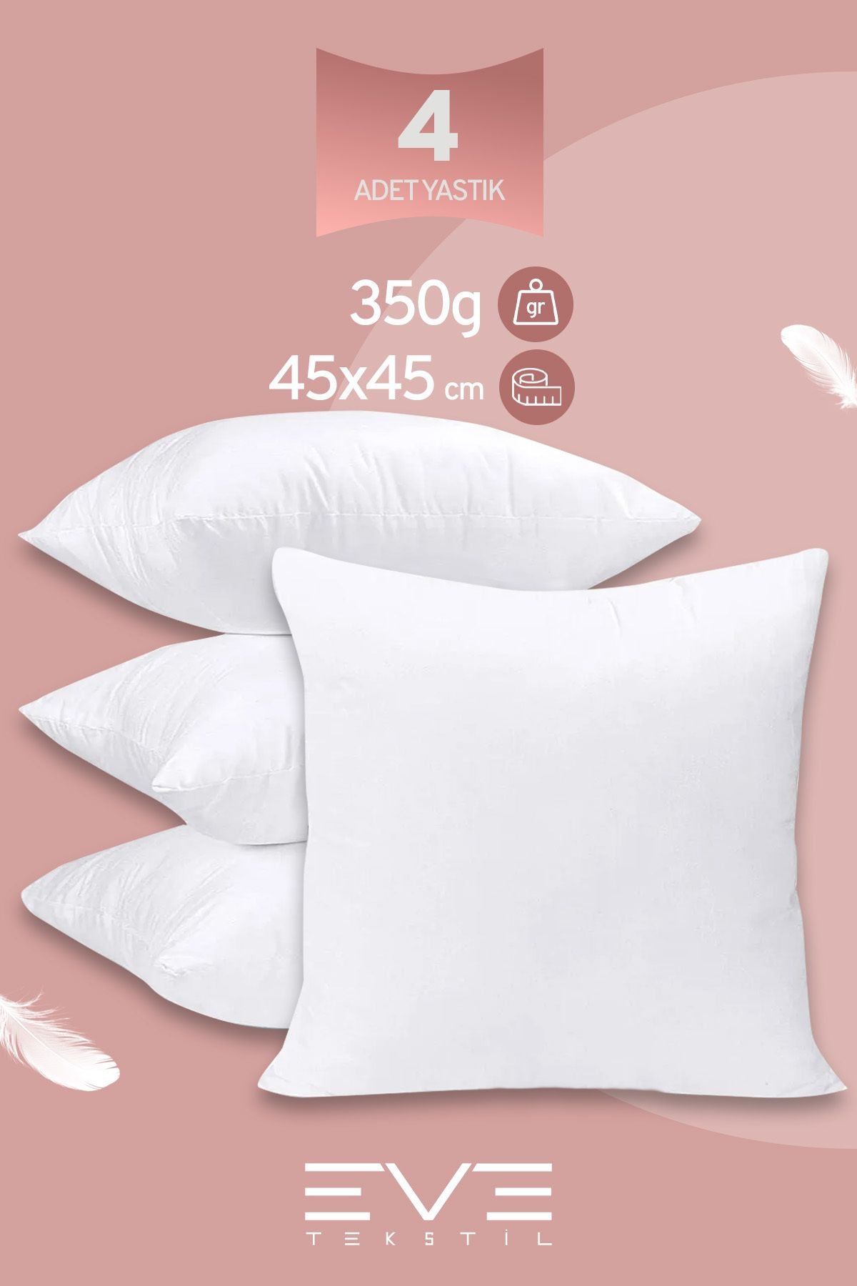 4 Adet Silikon Elyaf Dolgulu Kare Kırlent Iç Yastığı 350 gr