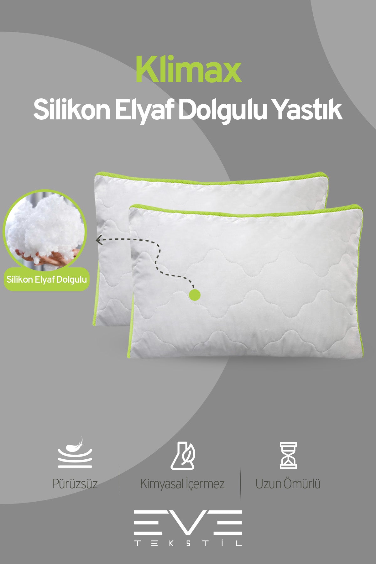 6 Adet Yeşil Serisi Kılıflı Fermuarlı Klimali Antialerjik Silikon Nano Elyaf Yastık 50x70cm