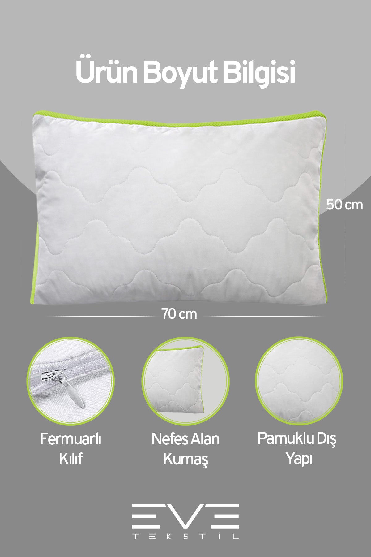 6 Adet Yeşil Serisi Kılıflı Fermuarlı Klimali Antialerjik Silikon Nano Elyaf Yastık 50x70cm