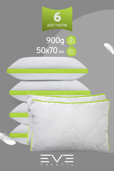 6 Adet Yeşil Serisi Kılıflı Fermuarlı Klimali Antialerjik Silikon Nano Elyaf Yastık 50x70cm