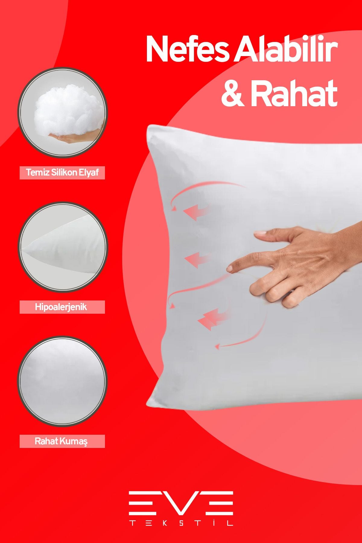 5 Adet Micro Silikon Elyaf Nonwoven Yıkanabilir Antialerjik Ev Ve Hotel Yastık 50x70cm 700 gr