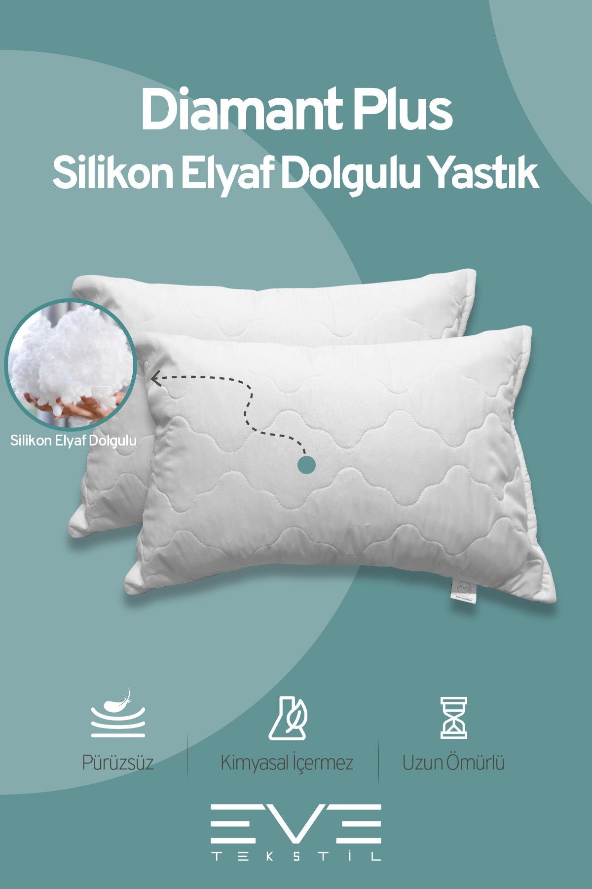 6 Adet Diamant Plus Kılıflı Fermuarlı Yıkanabilir Antialerjik Silikon Elyaf Yastık 50x70cm 800 gr