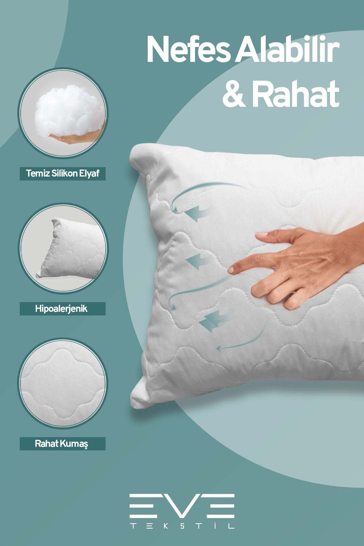 6 Adet Diamant Plus Kılıflı Fermuarlı Yıkanabilir Antialerjik Silikon Elyaf Yastık 50x70cm 800 gr