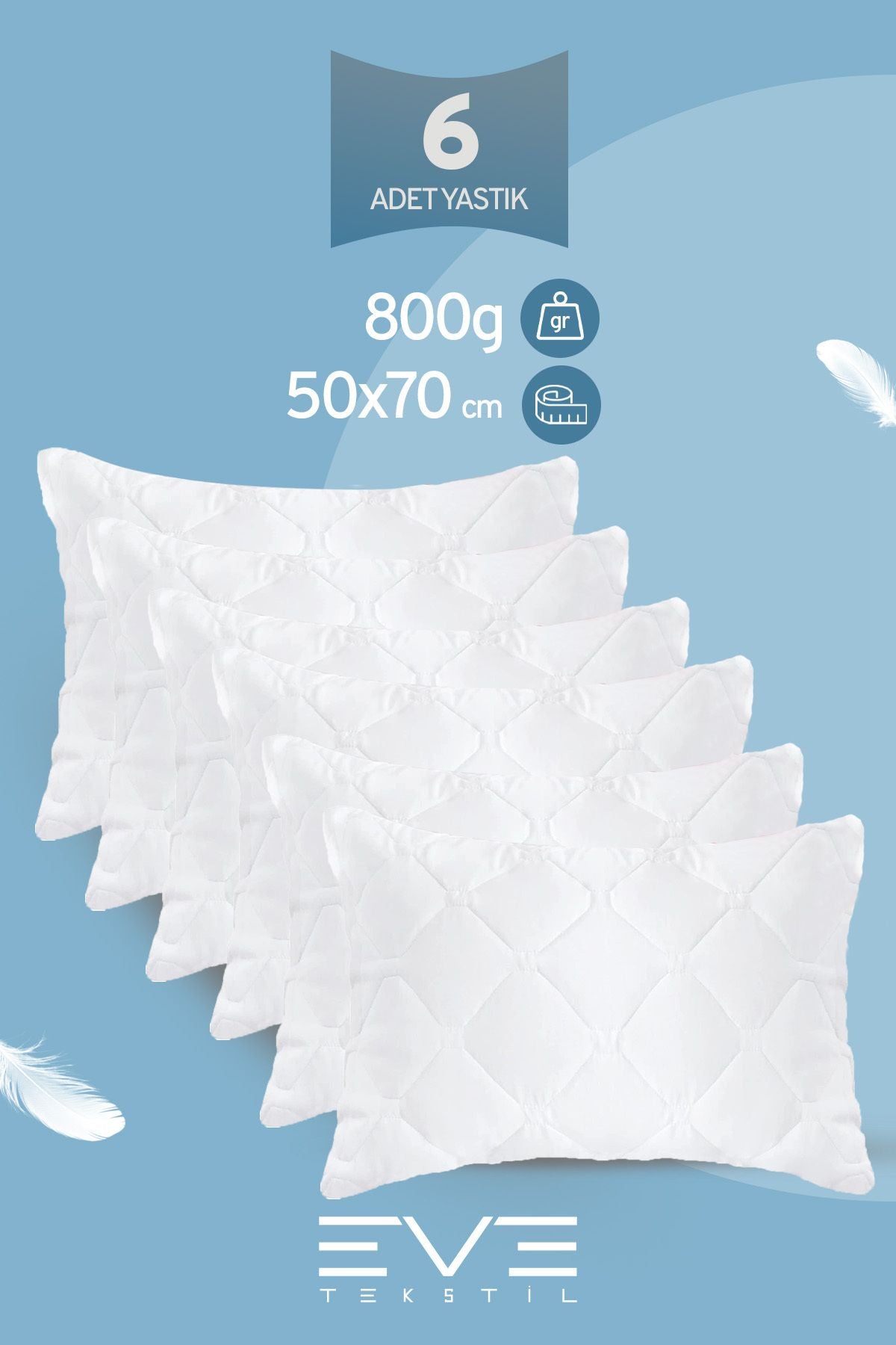 6 Adet Diamond Plus Kapitone Yastık 50*70 Cm 800 gr