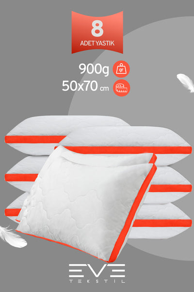 8 Adet Klimax Turuncu Serisi Kılıflı Fermuarlı Klimali Antialerjik Silikon Nano Elyaf Yastık 50x70cm