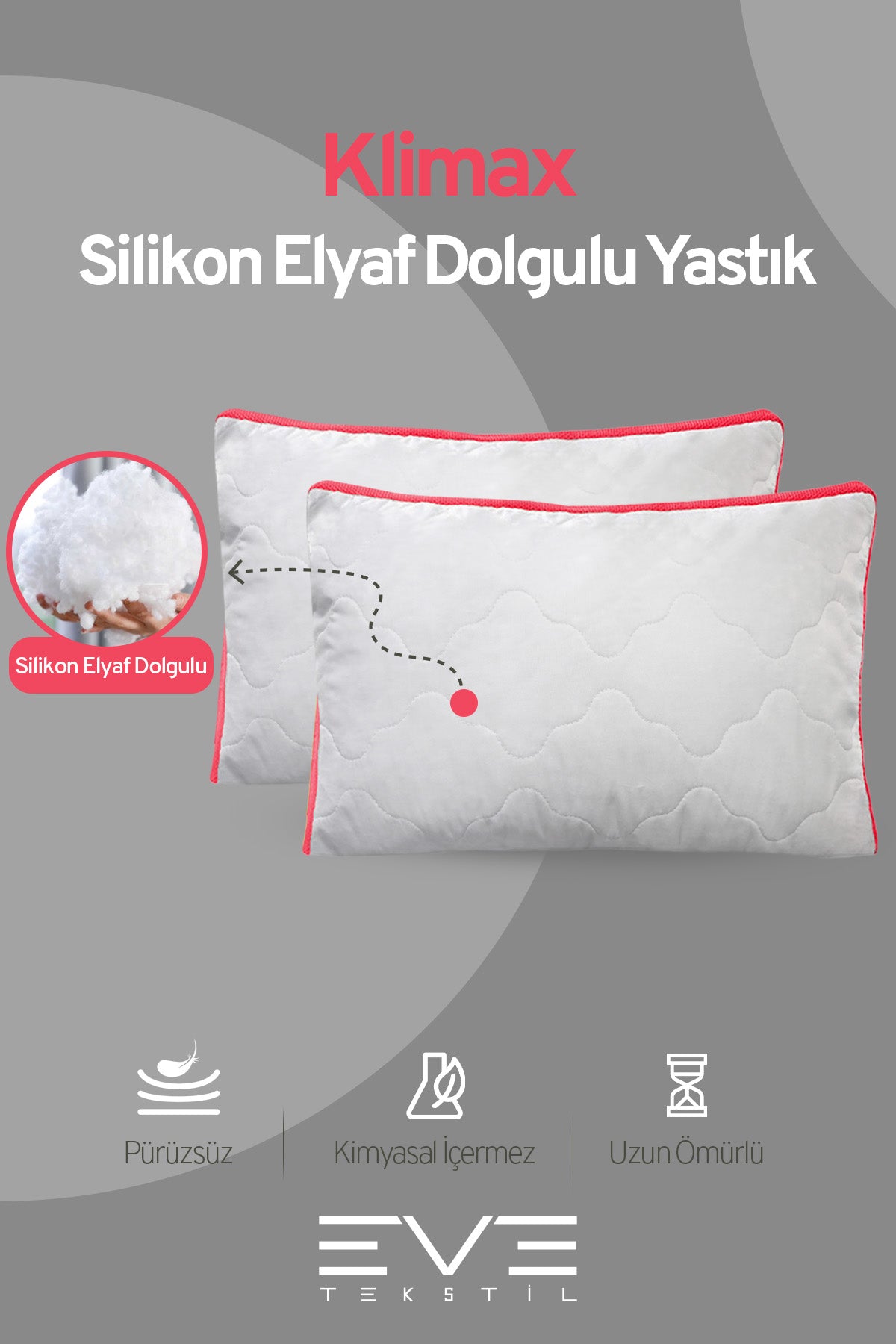 10 Adet Klimax Pembe Serisi Kılıflı Fermuarlı Klimali Antialerjik Silikon Nano Elyaf Yastık 50x70cm