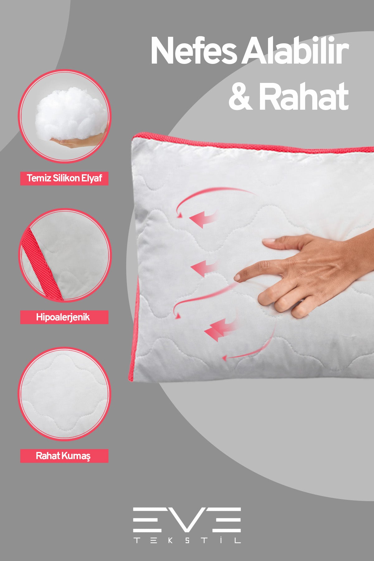 10 Adet Klimax Pembe Serisi Kılıflı Fermuarlı Klimali Antialerjik Silikon Nano Elyaf Yastık 50x70cm