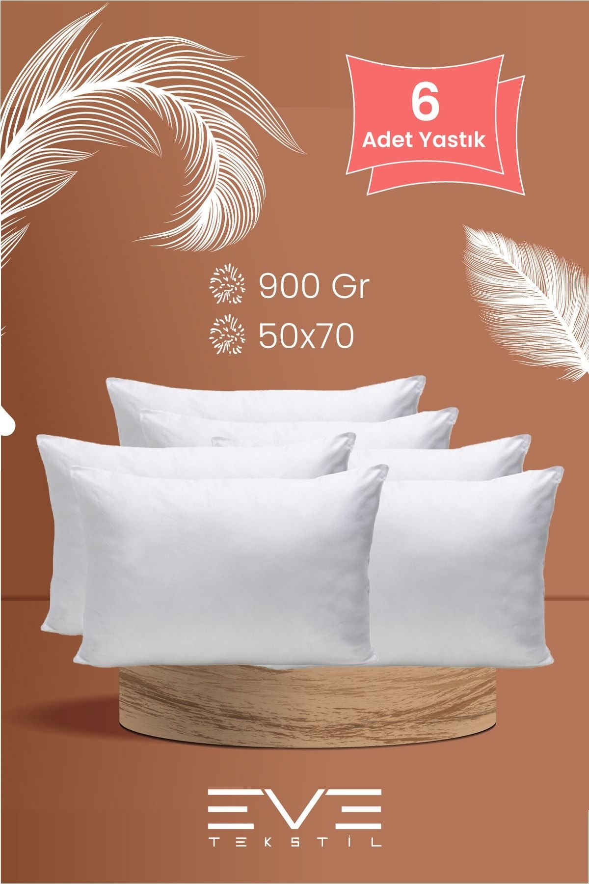 6 Adet Pollycotton Kılıflı Silikon Yastık 50 x 70 cm 900 gr