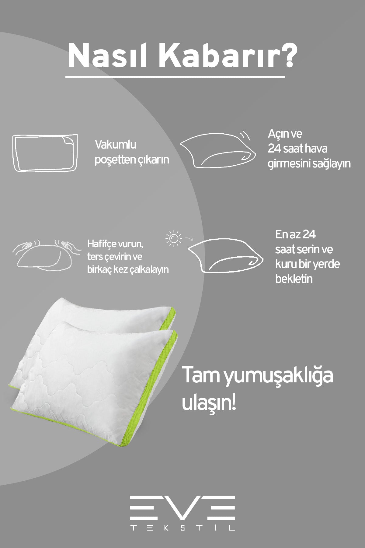 8 Adet Yeşil Serisi Kılıflı Fermuarlı Klimali Antialerjik Silikon Nano Elyaf Yastık 50x70cm