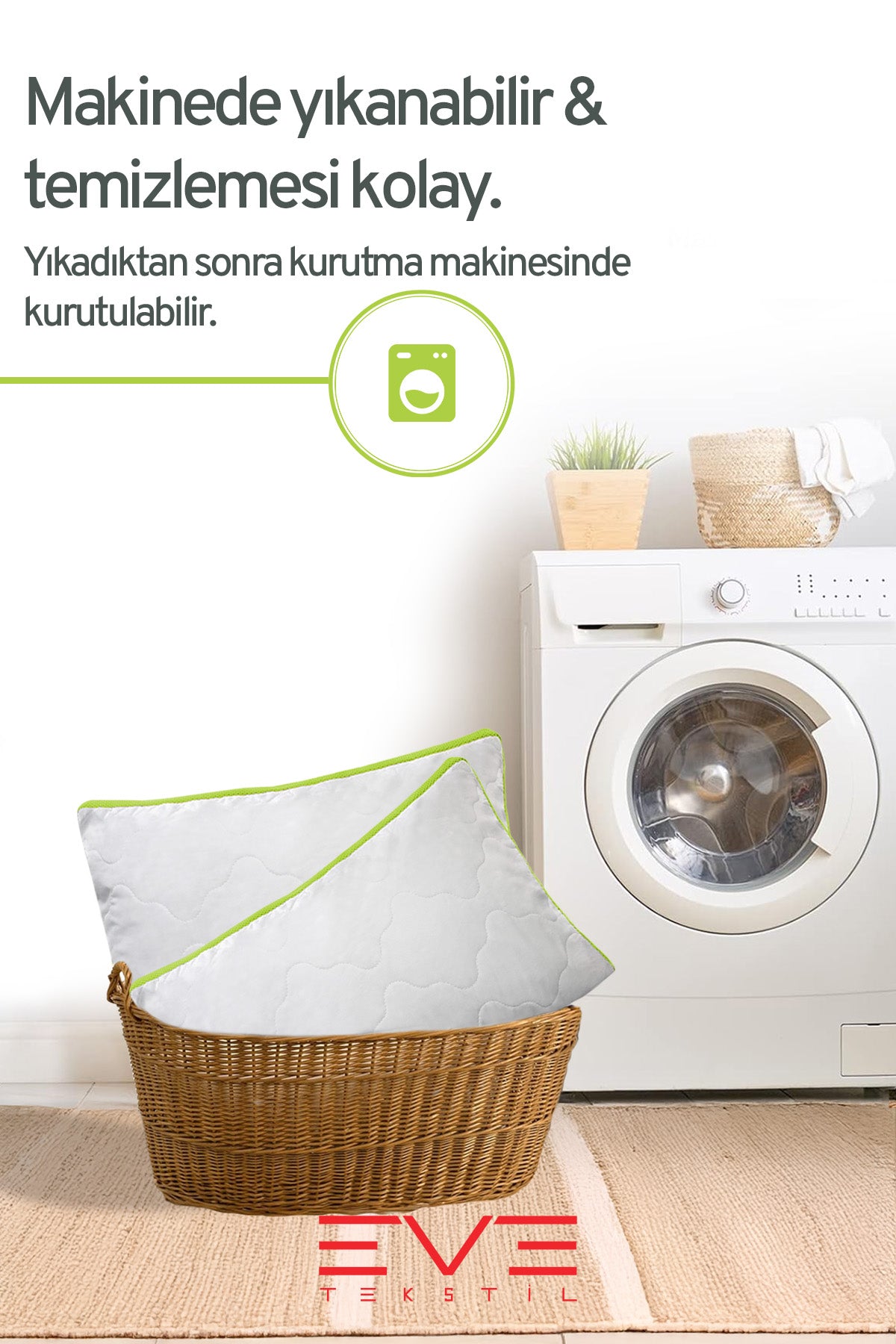 8 Adet Yeşil Serisi Kılıflı Fermuarlı Klimali Antialerjik Silikon Nano Elyaf Yastık 50x70cm