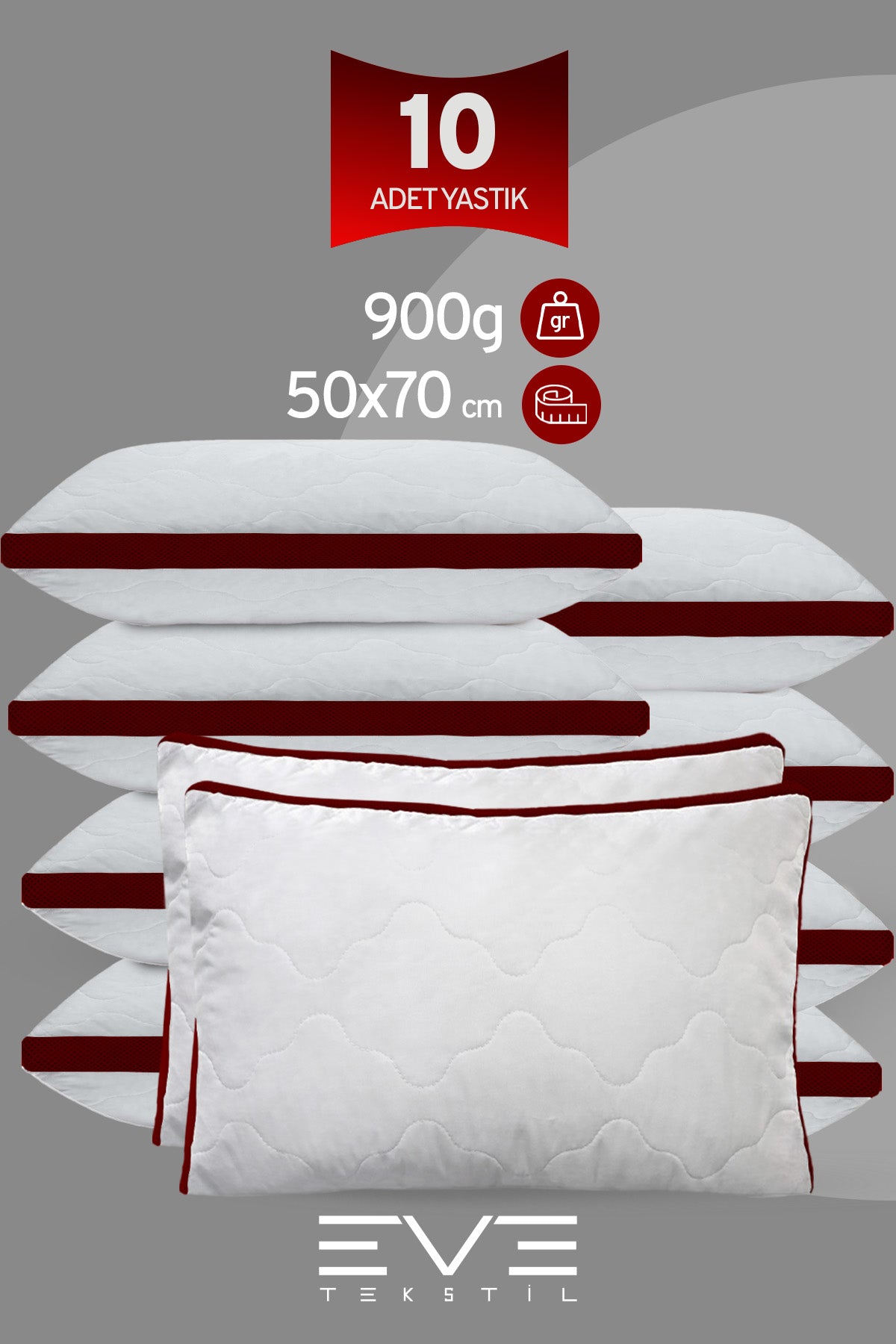 10 Adet Klimax Bordo Serisi Kılıflı Fermuarlı Klimali Antialerjik Silikon Nano Elyaf Yastık 50x70cm