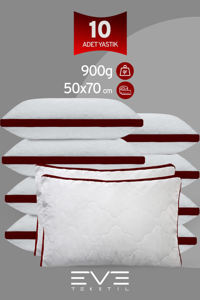 10 Adet Klimax Bordo Serisi Kılıflı Fermuarlı Klimali Antialerjik Silikon Nano Elyaf Yastık 50x70cm