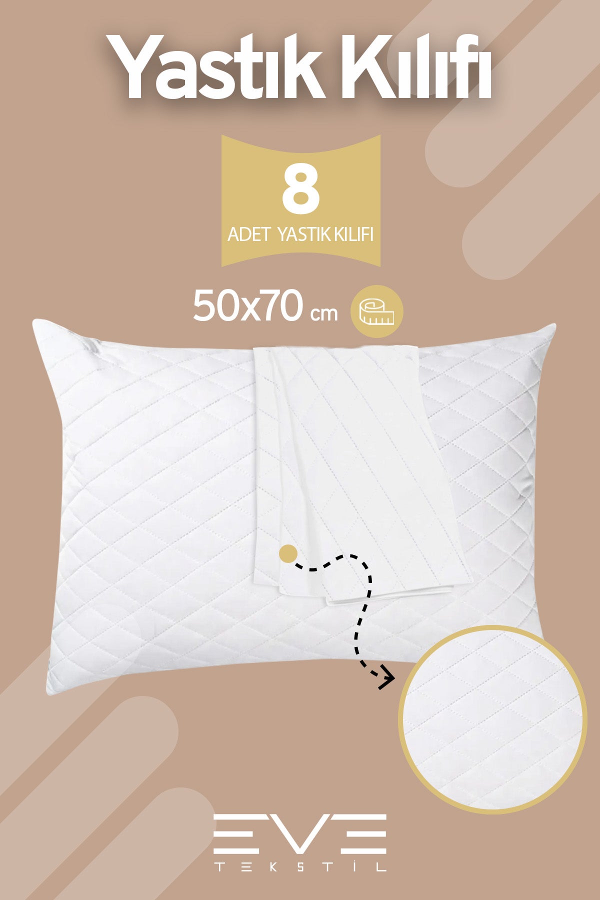 8 Adet Diamon Kapitone Antibakteriyel Fermuarlı Yıkanabilir Otel Lüks Yastık Kılıfı 50x70cm