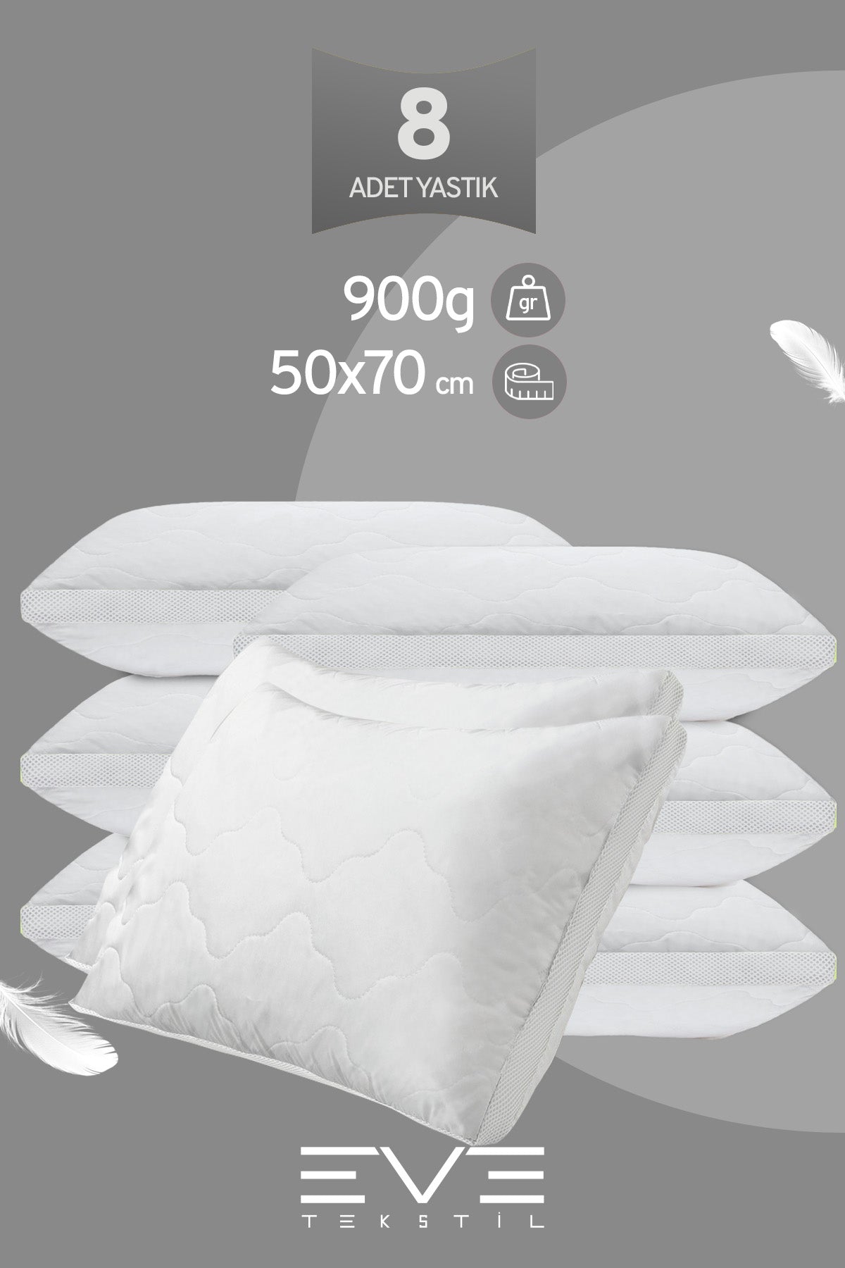 8 Adet Klimax Beyaz Serisi Kılıflı Fermuarlı Klimali Antialerjik Silikon Nano Elyaf Yastık 50x70cm