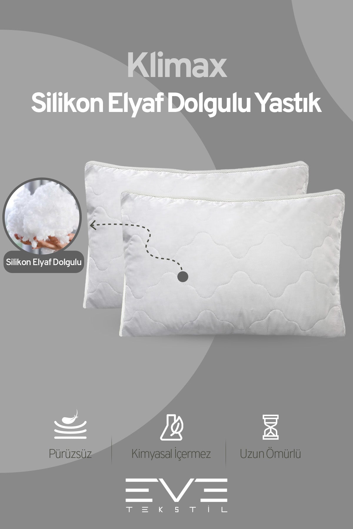 10 Adet Klimax Beyaz Serisi Kılıflı Fermuarlı Klimali Antialerjik Silikon Nano Elyaf Yastık 50x70cm