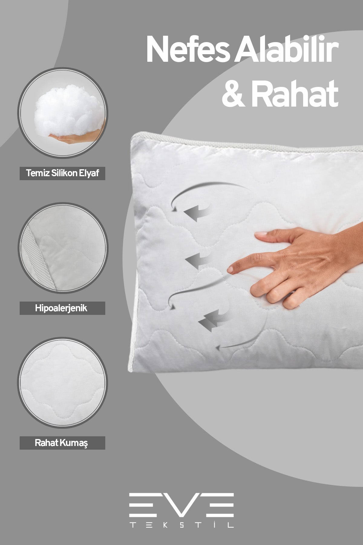 10 Adet Klimax Beyaz Serisi Kılıflı Fermuarlı Klimali Antialerjik Silikon Nano Elyaf Yastık 50x70cm