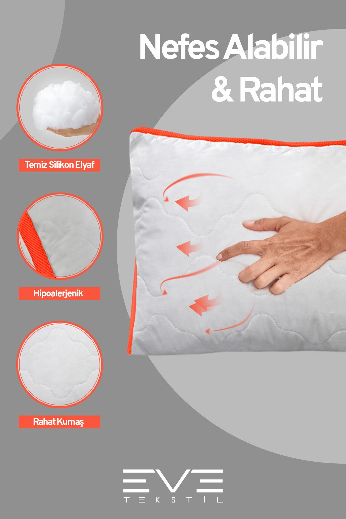10 Adet Klimax Turuncu Serisi Kılıflı Fermuarlı Klimali Antialerjik Silikon Nano Elyaf Yastık 50x70cm