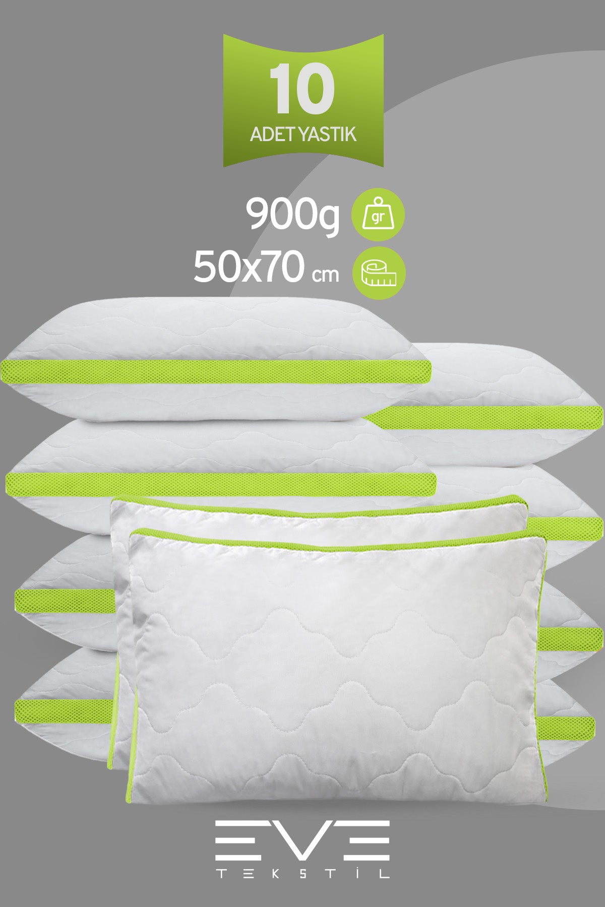 10 Adet Klimax Yeşil Serisi Kılıflı Fermuarlı Klimali Antialerjik Silikon Nano Elyaf Yastık 50x70cm