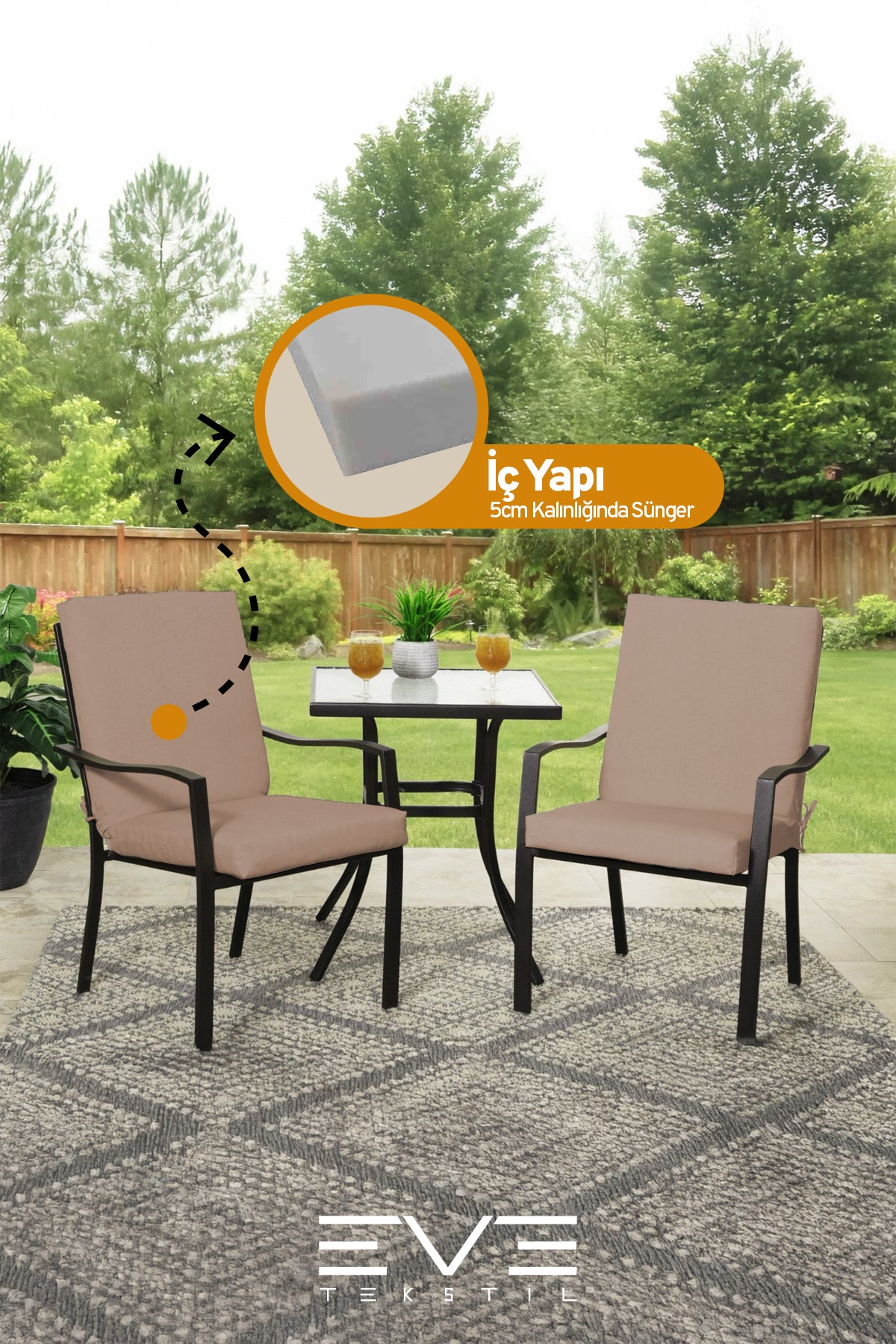 Bahçe - Salon - Balkon Arkalıklı Fermuarlı Bağlanabilir Yıkanabilir Sandalye Minderi 6 Adet