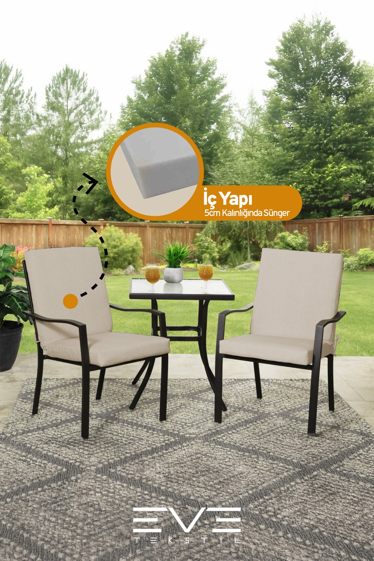 Bahçe - Salon - Balkon Arkalıklı Fermuarlı Bağlanabilir Yıkanabilir Sandalye Minderi 8 Adet