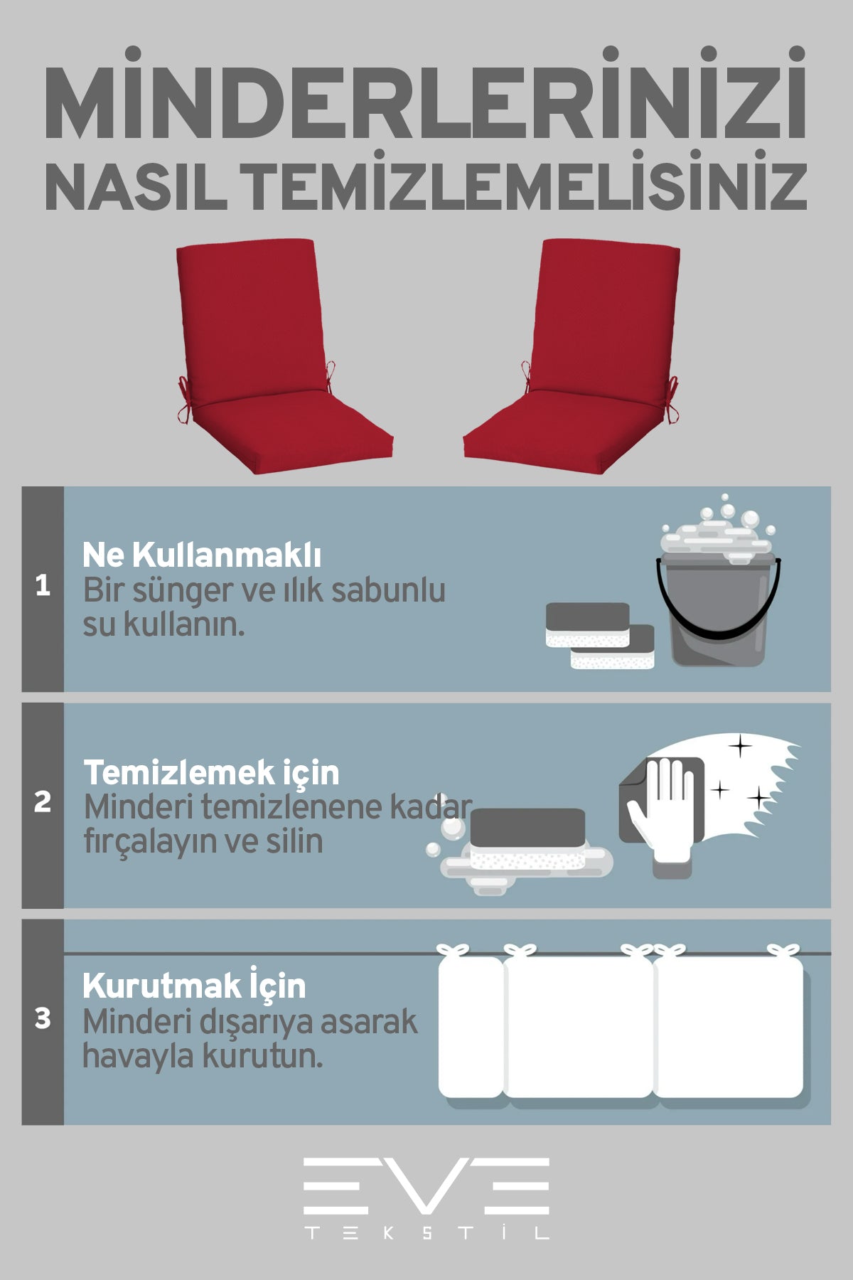 Bahçe - Salon - Balkon Arkalıklı Fermuarlı Bağlanabilir Yıkanabilir Sandalye Minderi 6 Adet