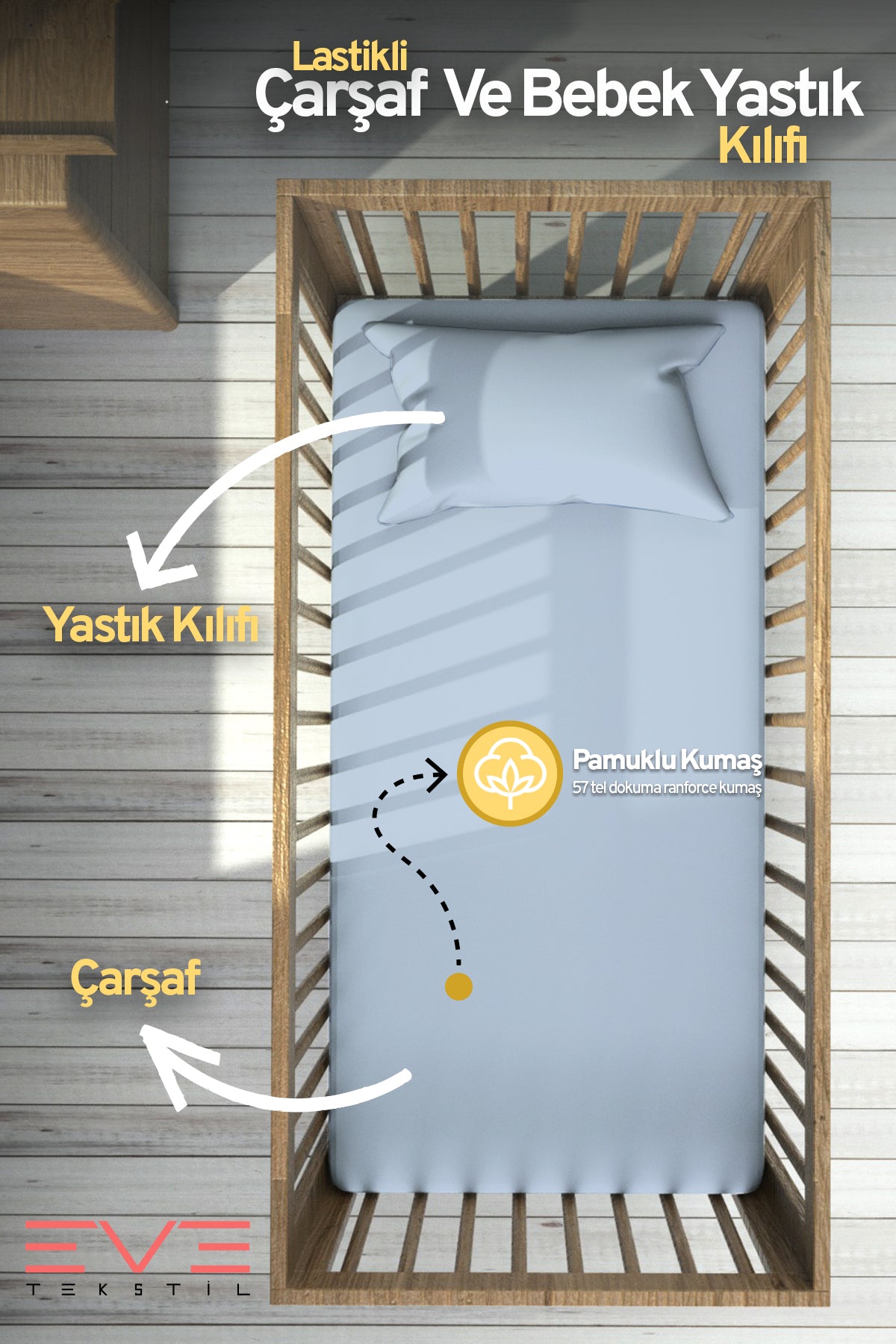 Bebek & Çocuk Antialerjik Pamuklu RanForce Lastikli Çarşaf ve Yastık Kılıfı Takımı