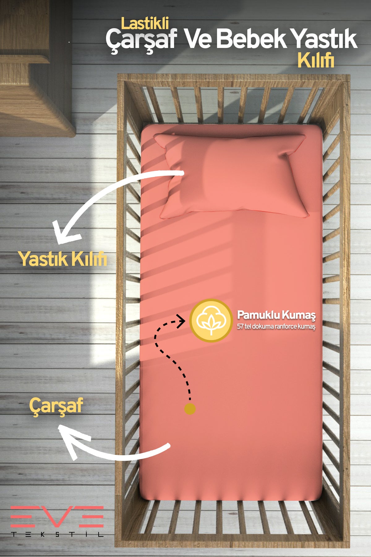 Bebek & Çocuk Antialerjik Pamuklu RanForce Lastikli Çarşaf ve Yastık Kılıfı Takımı