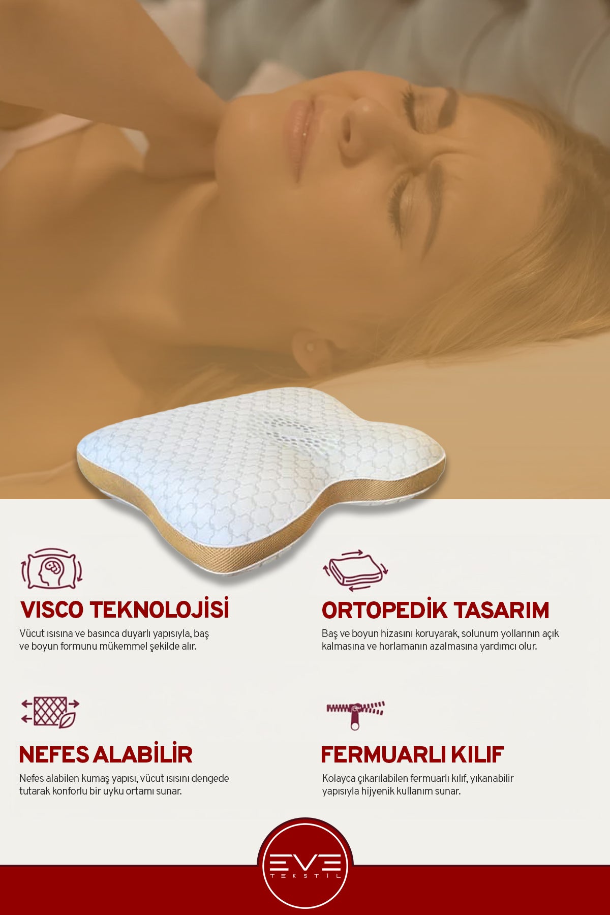 Gelato Serisi Boyun Destekli Gold Antialerjik Ortopedik Visco Yastık