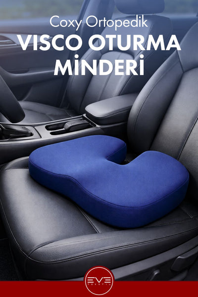 Coxy Ortopedik Visco Oturma Minderi – Koksiks Destekli, Bel ve Kuyruk Sokumu Ağrıları İçin Ergonomik