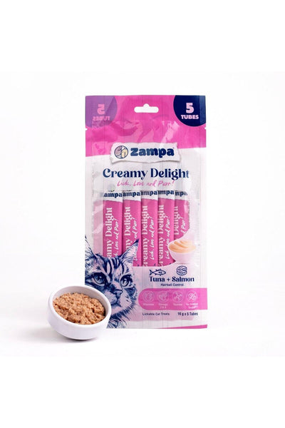 Creamy Delight Ton Balıklı & Somonlu Kedi Krema Ödül Maması 16g x 5 – Yumuşak Kıvamlı Lezzetli Kedi Ödülü
