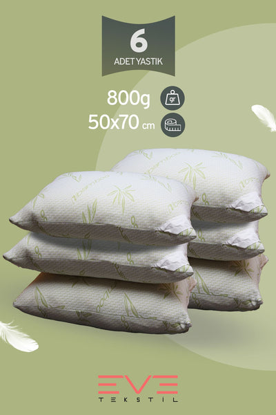 Eve 6 Adet Bamboo Kılıflı Fermuarlı Yıkanabilir Antialerjik Silikon Elyaf Yastık 50x70cm 800 gr