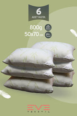 Eve 6 Adet Bamboo Kılıflı Fermuarlı Yıkanabilir Antialerjik Silikon Elyaf Yastık 50x70cm 800 gr