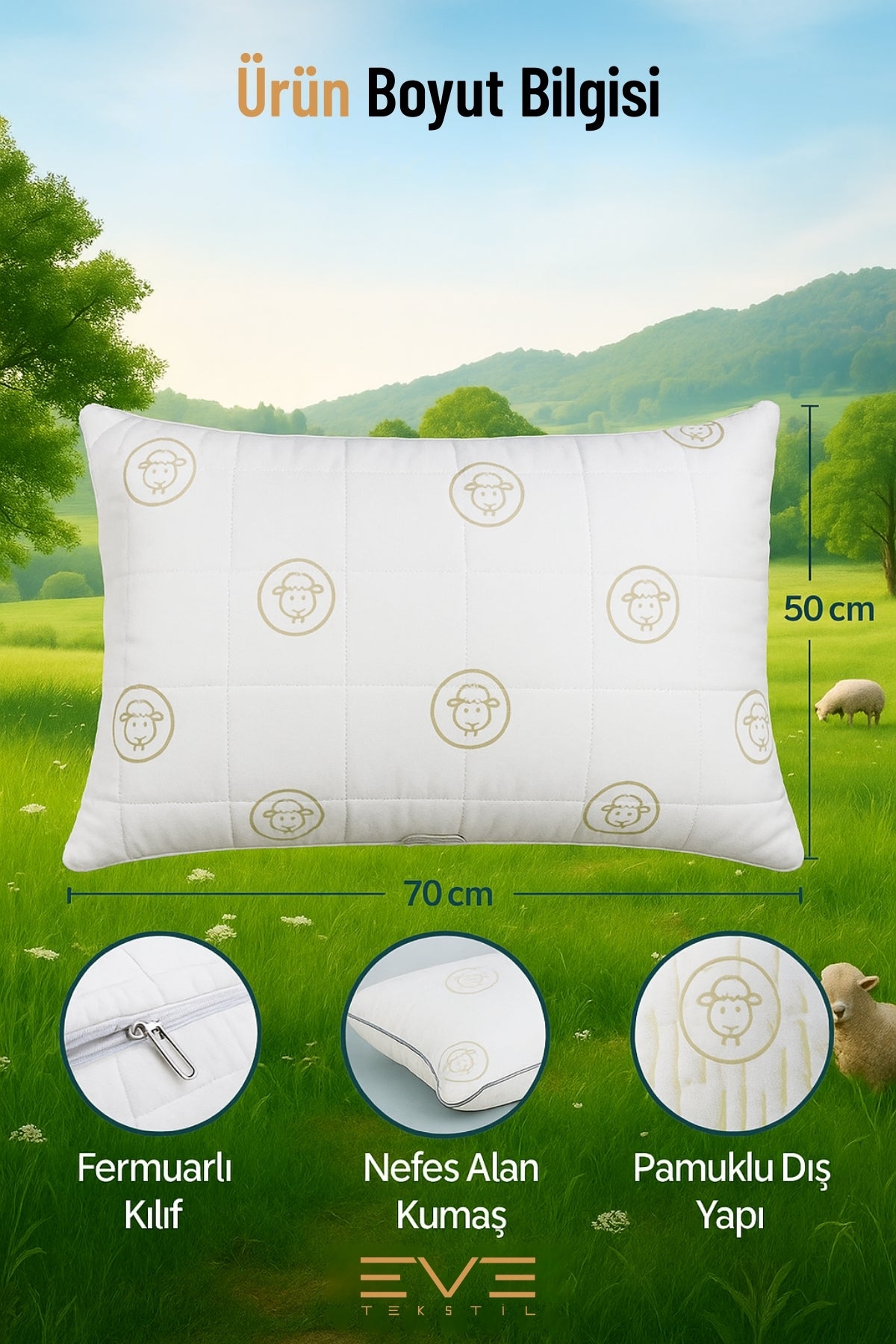 Diamond Desenli Antialerjik Yıkanabilir Nano Jel Yastık – 1000 Gr (50x70 cm)