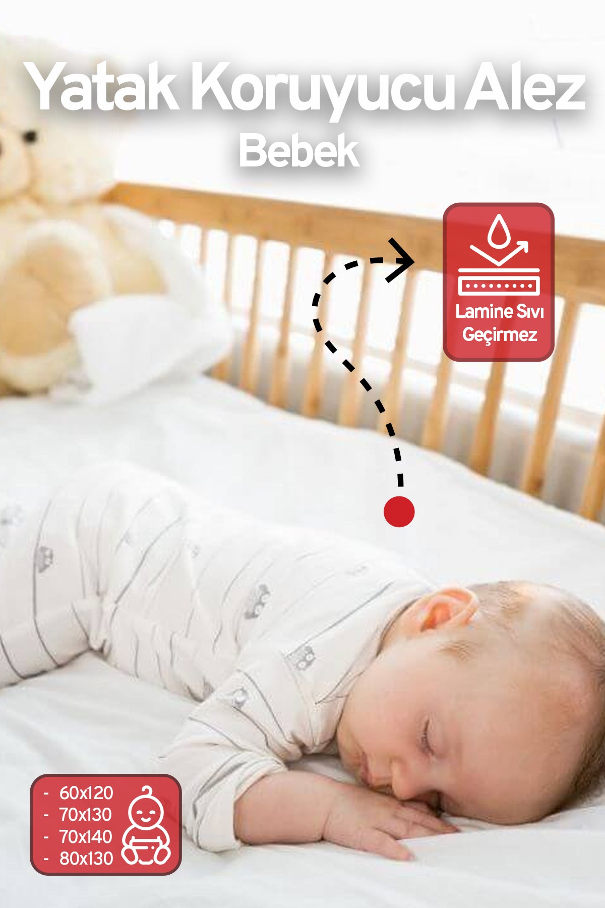 | Pamuk Sıvı Geçirmez Bebek Yatak Koruyucu Alez | Beşik Kreş Yatak Alezi | Fitted Çarşaf |